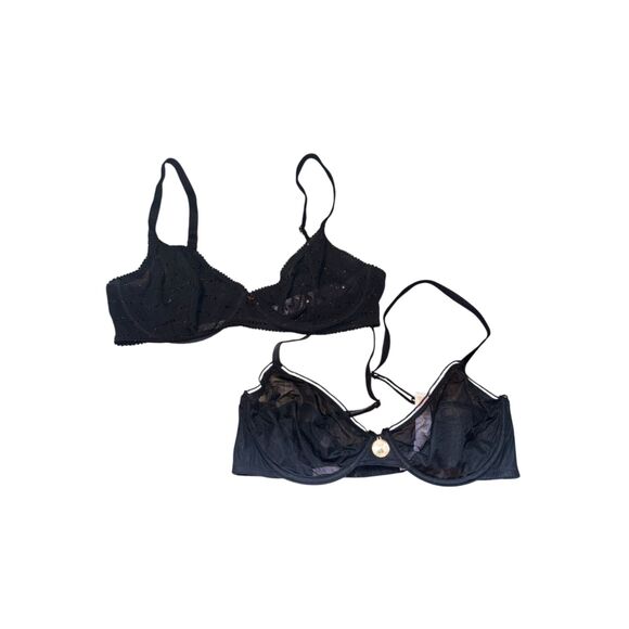 Savage X Fenty Other - Savage x Fenty set of two black mesh bralettes size 34D Underwire lingerie sheer